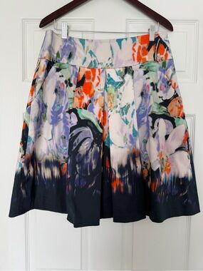 Elie Tahari Watercolour Floral Pleated A-Line Skirt Size 12